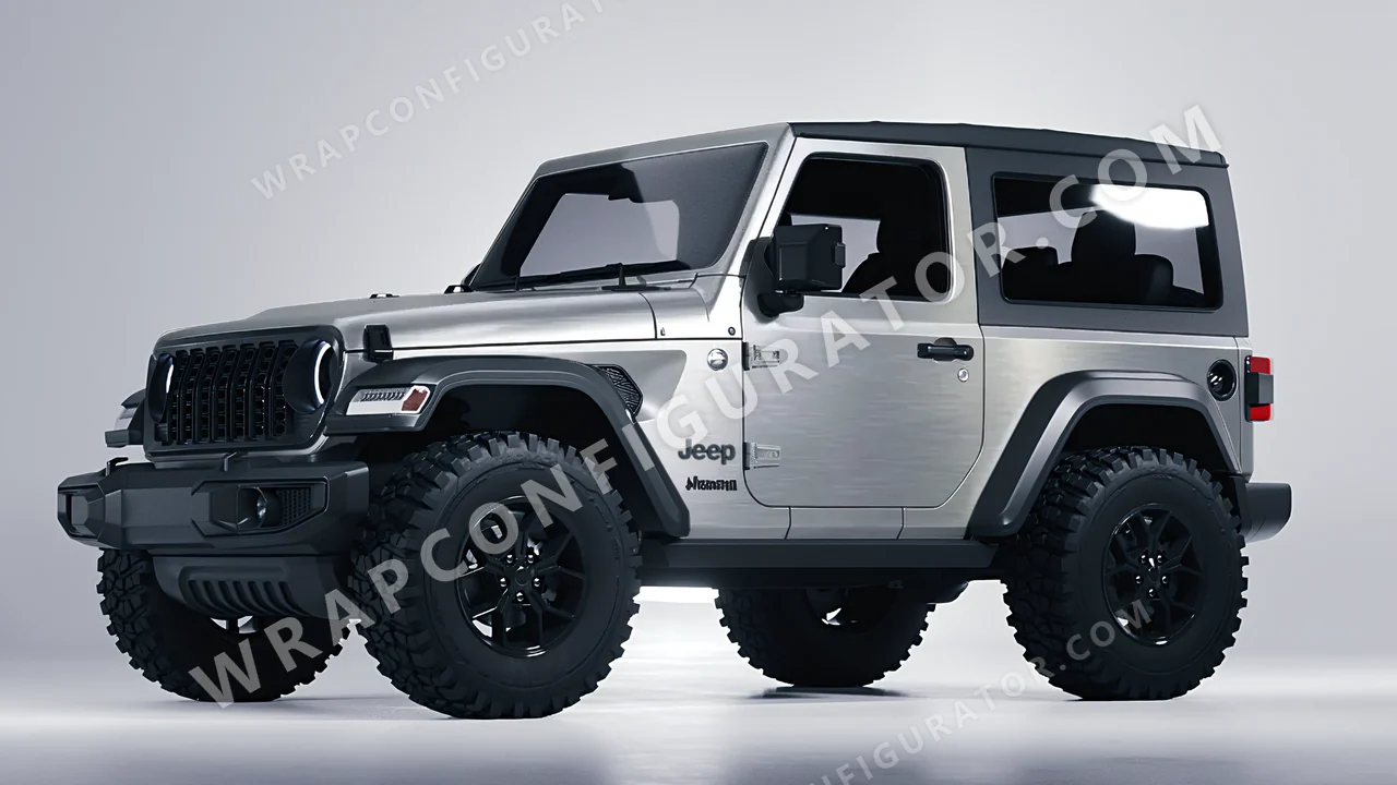 Grey Jeep Wrangler Willys 2024 wrapped in 3M Brushed Titanium BR230