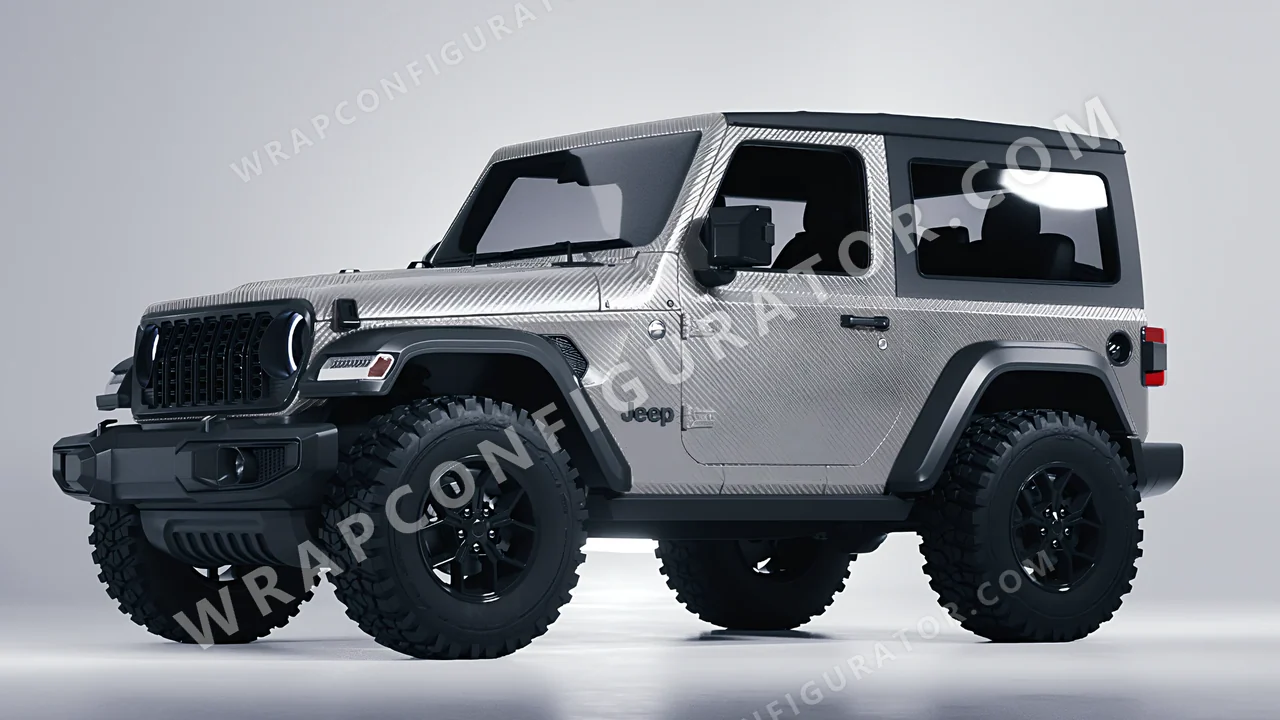 Grey Jeep Wrangler Willys 2024 wrapped in 3M Carbon Fiber Anthracite CFS201