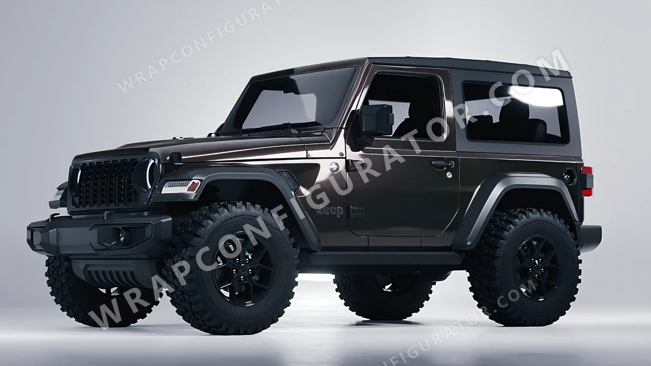 Grey Jeep Wrangler Willys 2024 wrapped in 3M Gloss Charcoal Metallic G211