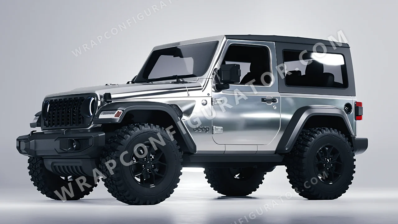 Grey Jeep Wrangler Willys 2024 wrapped in 3M Gloss Silver Chrome GC451