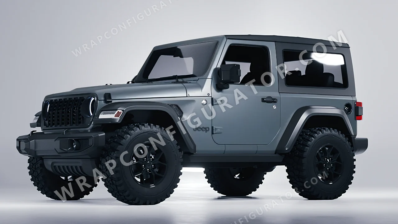 Grey Jeep Wrangler Willys 2024 wrapped in 3M Satin Battleship Gray S51