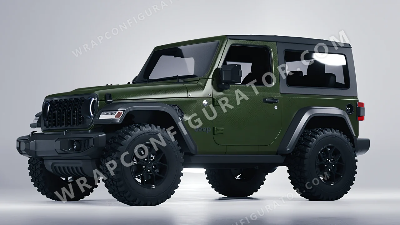 Grey Jeep Wrangler Willys 2024 wrapped in 3M Shadow Military Green SB26