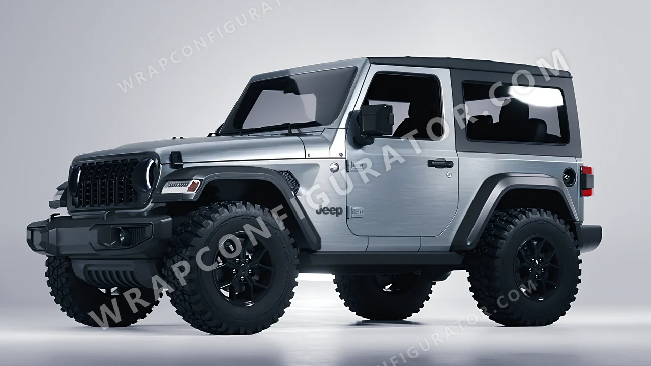 Grey Jeep Wrangler Willys 2024 wrapped in Avery Dennison Brushed Steel SW900-813-X