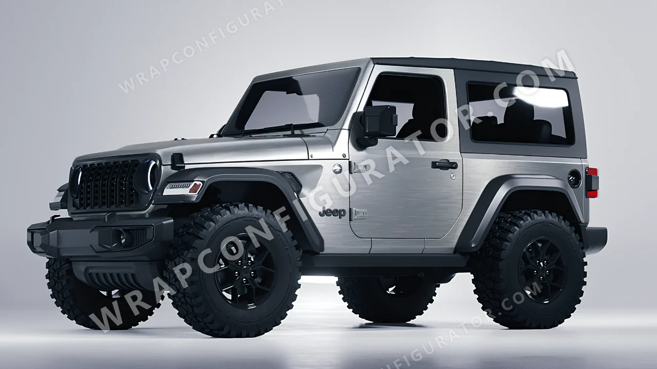Grey Jeep Wrangler Willys 2024 wrapped in Avery Dennison Brushed Titanium SW900-802-X