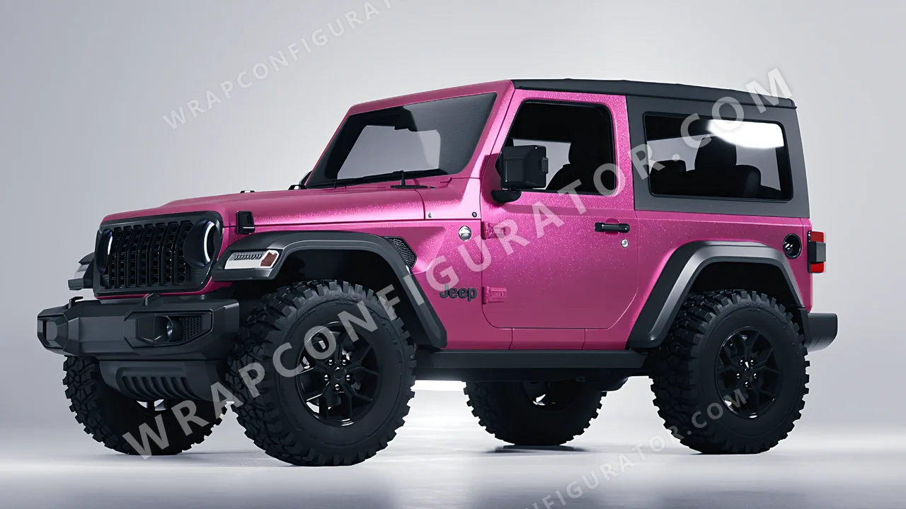 Grey Jeep Wrangler Willys 2024 wrapped in KPMF Matt Iced Pink Titanium K75504