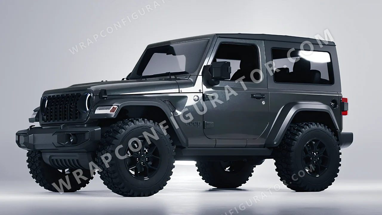 Grey Jeep Wrangler Willys 2024 wrapped in ORACAL Charcoal 970RA-937G