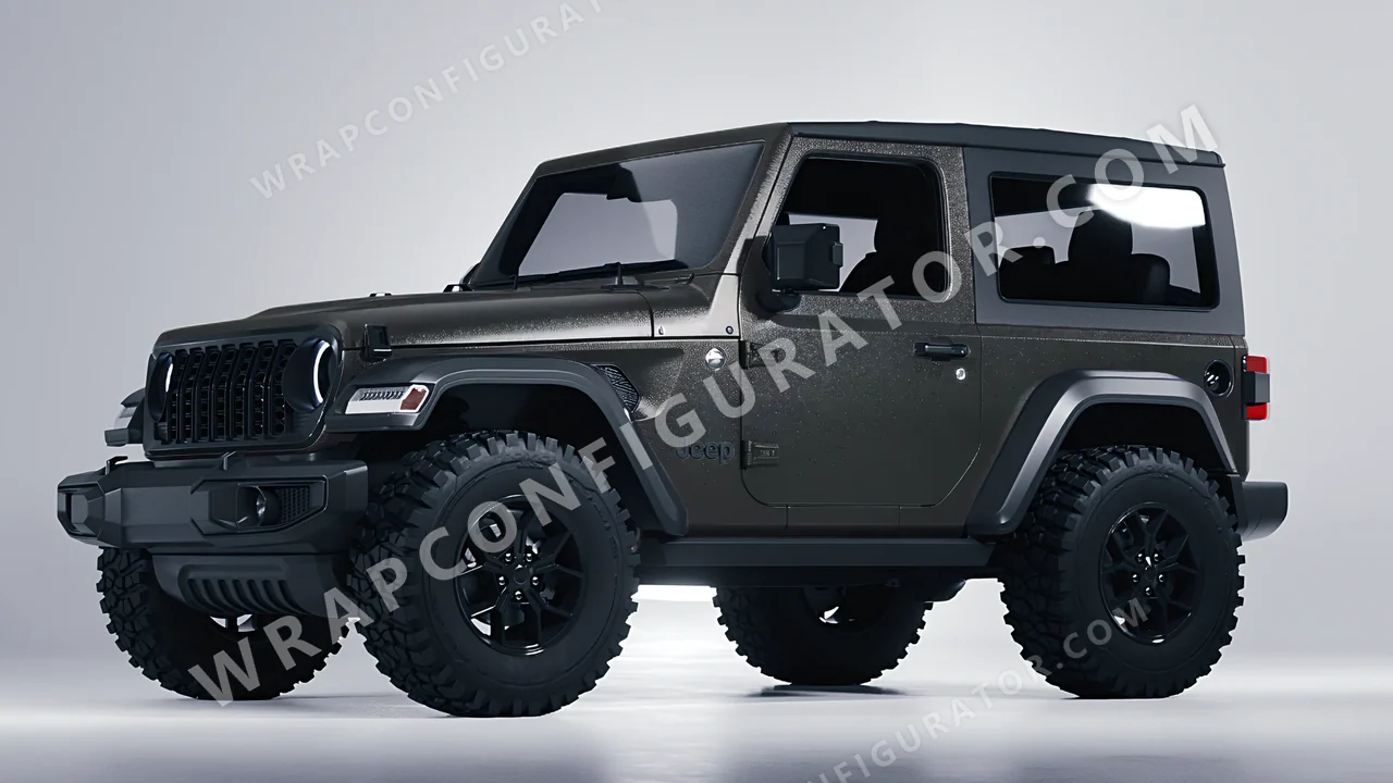 Grey Jeep Wrangler Willys 2024 wrapped in ORACAL Charcoal 970RA-937M