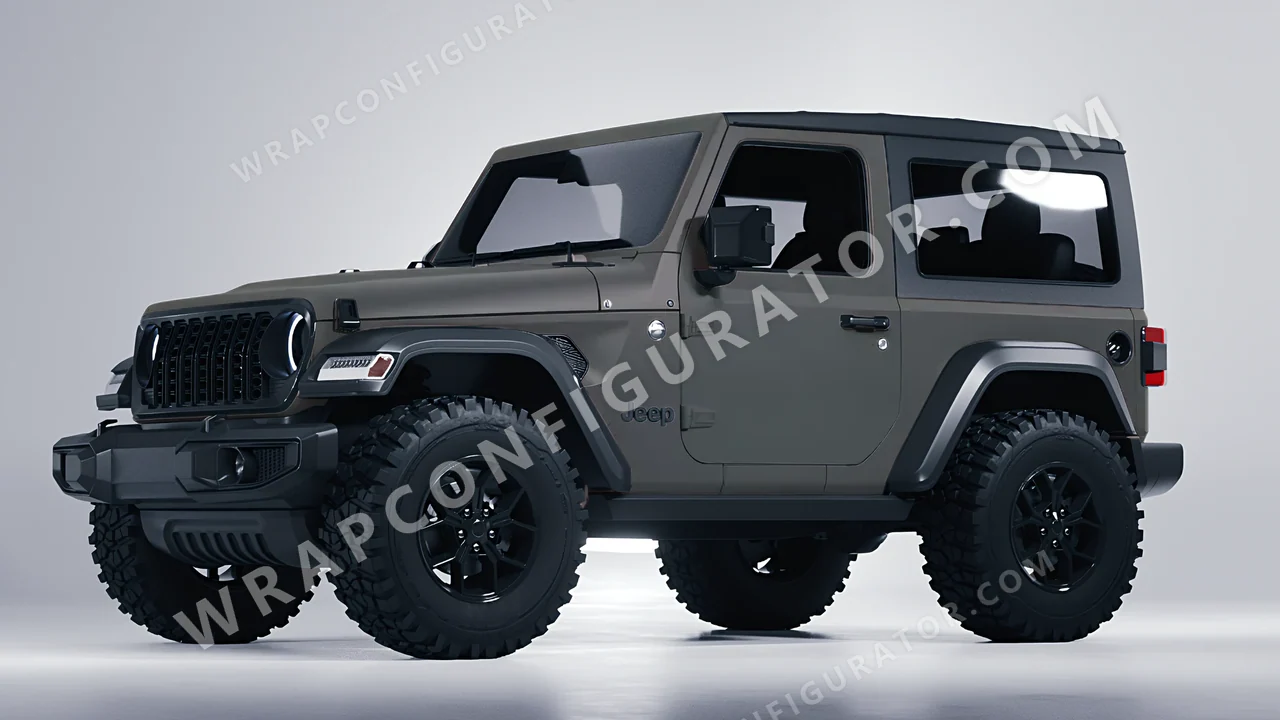 Grey Jeep Wrangler Willys 2024 wrapped in ORACAL Dark Grey 970RA-073M