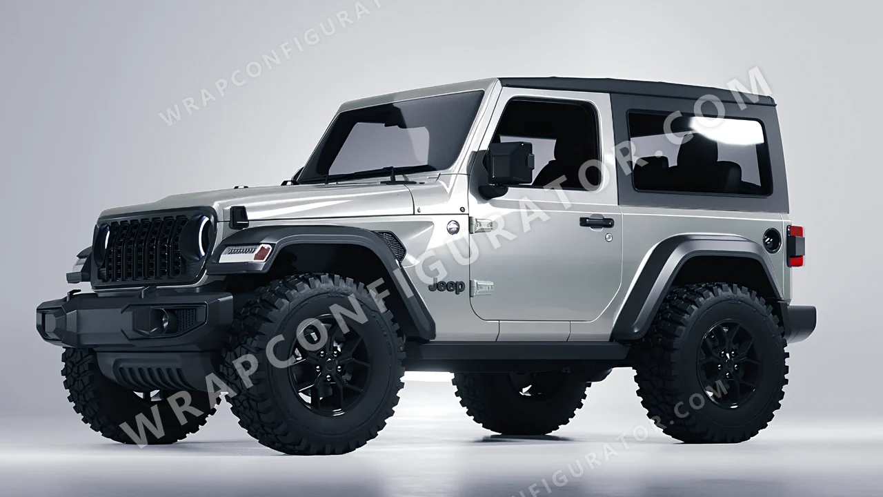 Grey Jeep Wrangler Willys 2024 wrapped in ORACAL Silver Lake 970RA-904G