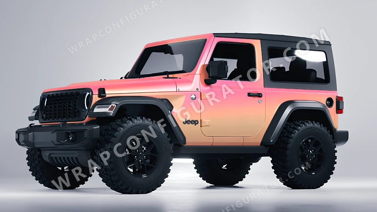 Orange Jeep Wrangler Willys 2024 wrapped in 3M Electric Coral SP213