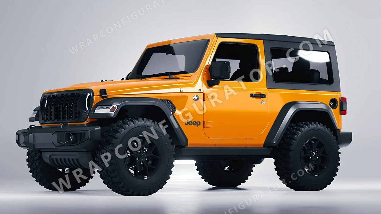 Orange Jeep Wrangler Willys 2024 wrapped in 3M Gloss Bright Orange G54