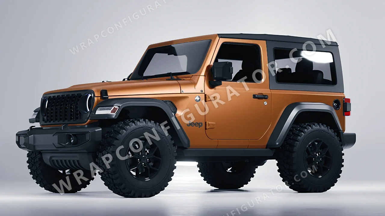 Orange Jeep Wrangler Willys 2024 wrapped in 3M Satin Canyon Copper S344