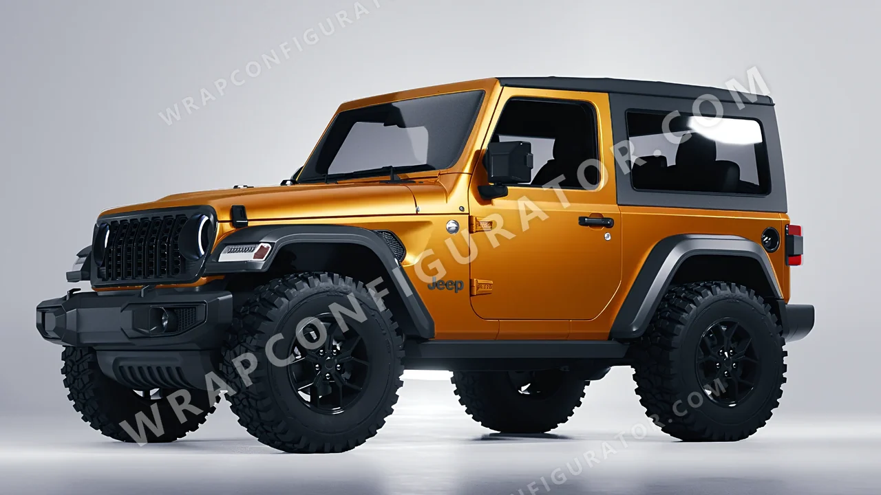 Orange Jeep Wrangler Willys 2024 wrapped in Avery Dennison Satin Stunning Orange SW900-316-S