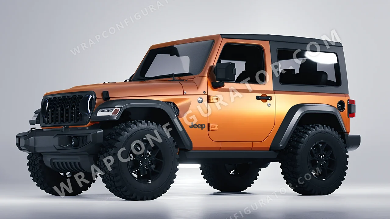 Orange Jeep Wrangler Willys 2024 wrapped in Avery Dennison Sunset Ride SW900-302-O