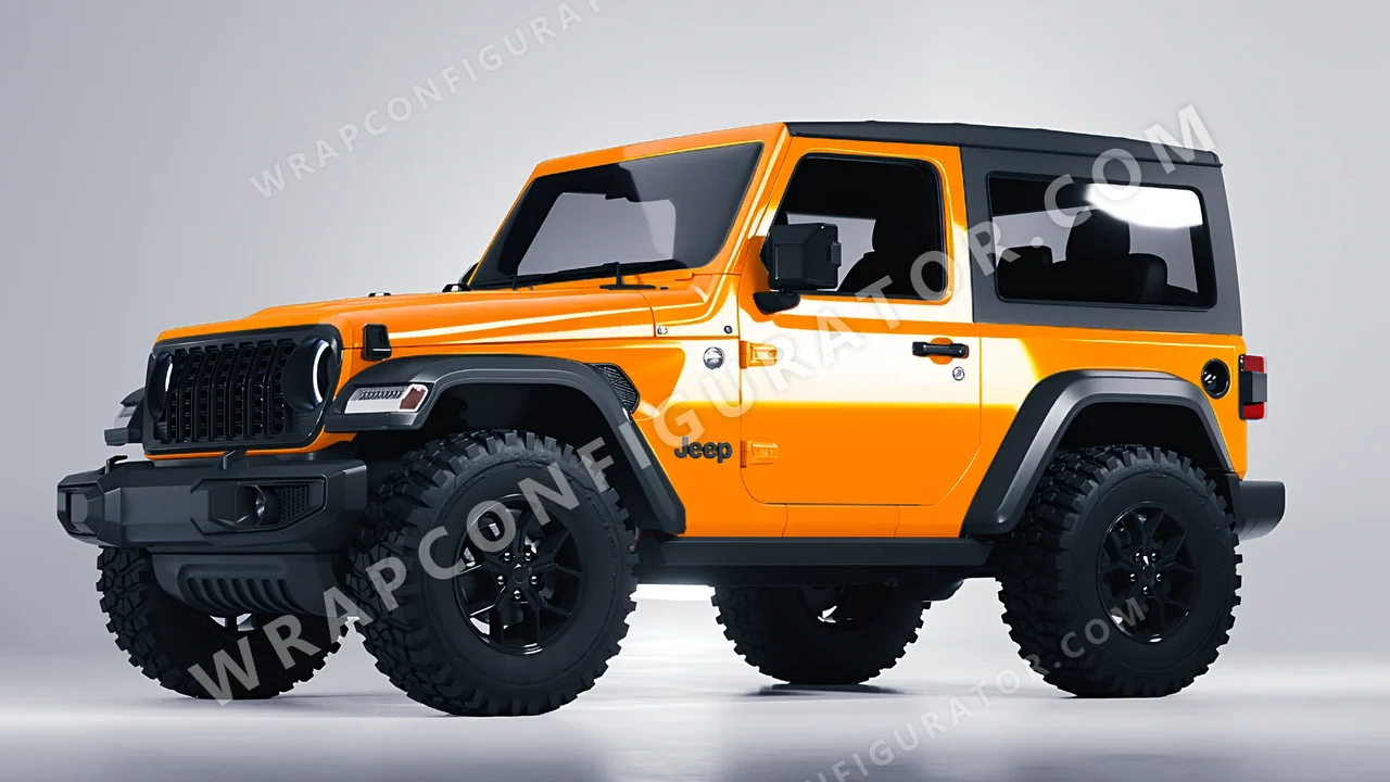 Orange Jeep Wrangler Willys 2024 wrapped in Colourshield PPF by HyperPro Papaya Orange HGF50-P