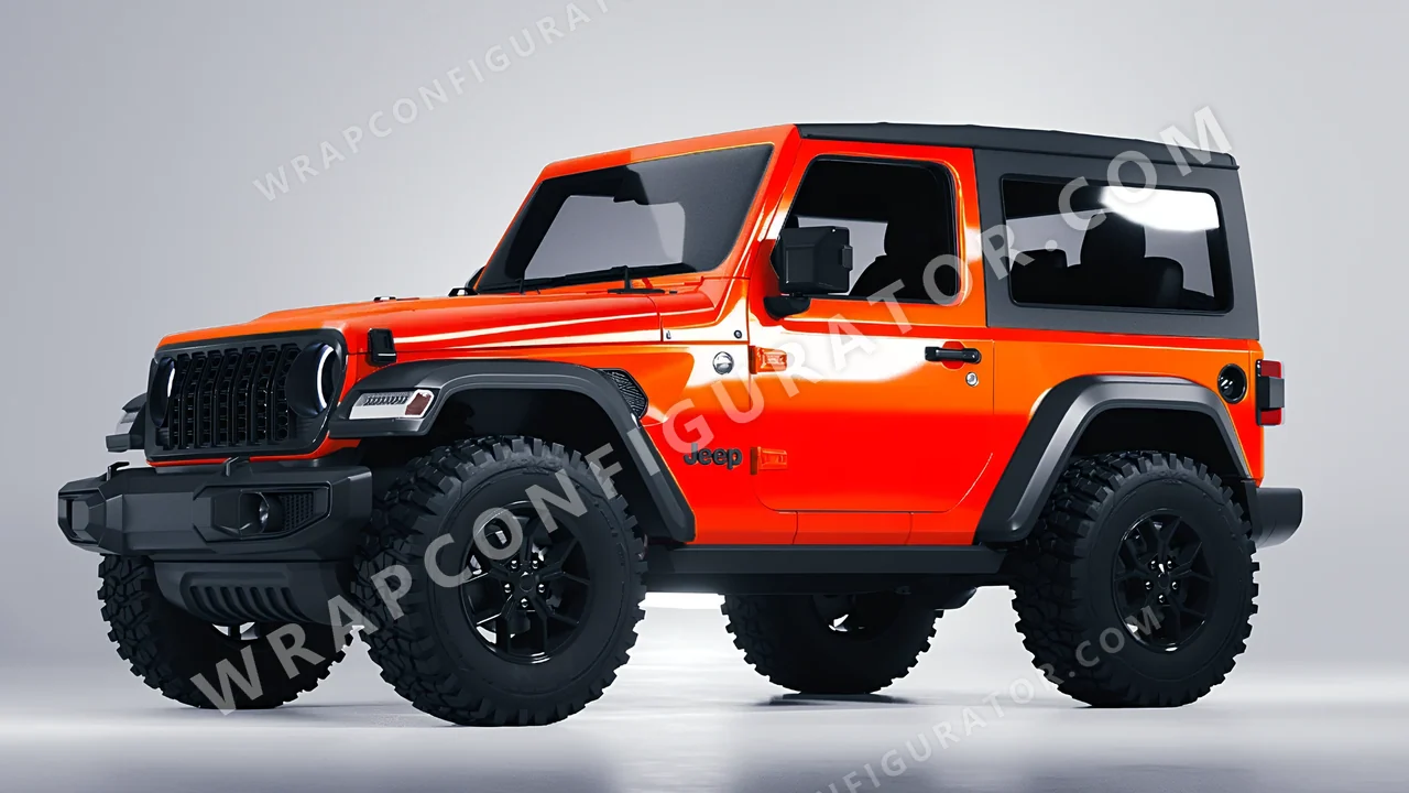 Orange Jeep Wrangler Willys 2024 wrapped in Inozetek Dynamic PPF Student Driver Sungset Orange SD102