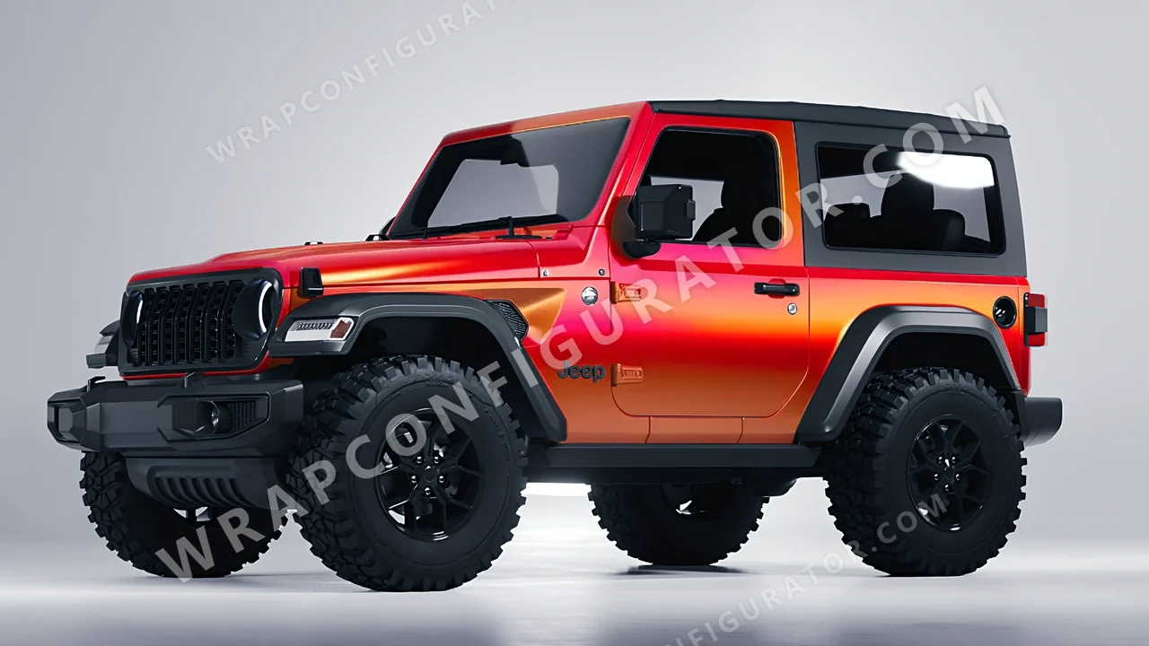 Orange Jeep Wrangler Willys 2024 wrapped in ORACAL Gloss Sunset Shift 970RA-100G