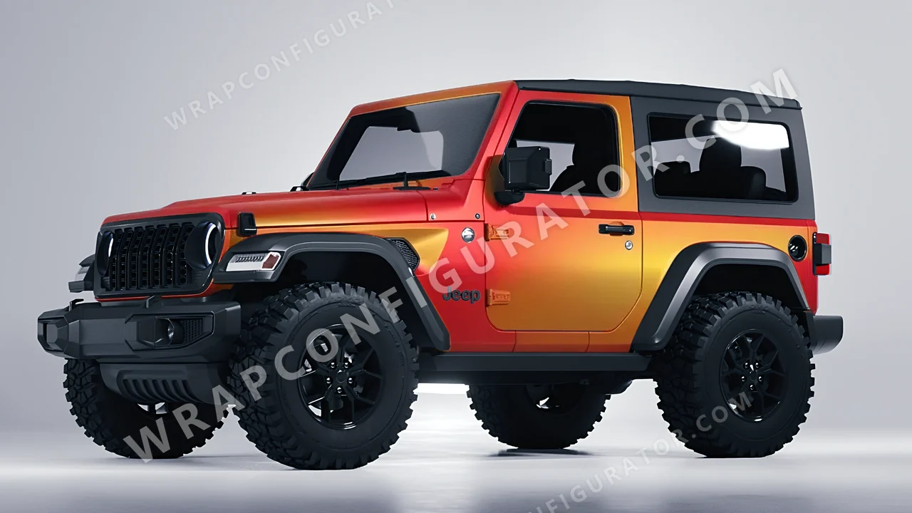 Orange Jeep Wrangler Willys 2024 wrapped in ORACAL Matt Sunset Shift 970RA-100M