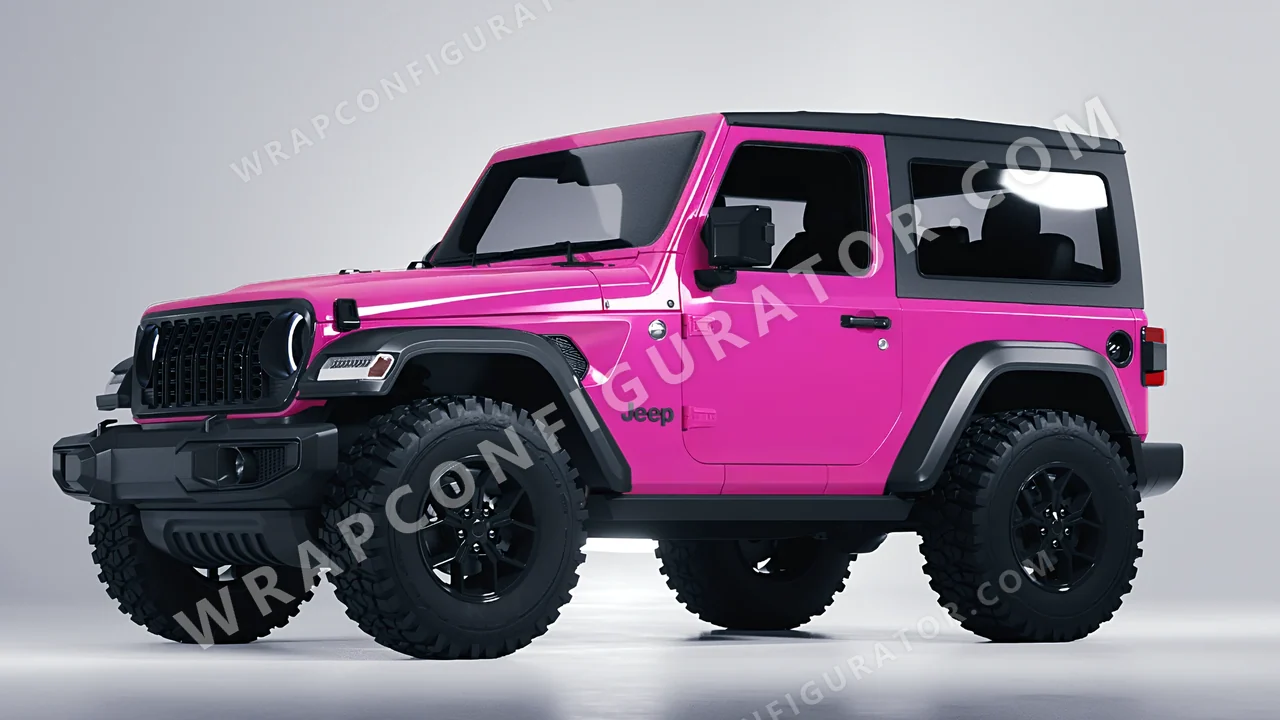Pink Jeep Wrangler Willys 2024 wrapped in 3M Gloss Hot Pink G103