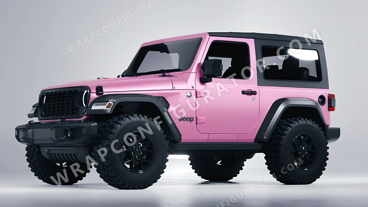 Pink Jeep Wrangler Willys 2024 wrapped in Avery Dennison Bubblegum Pink SW900-514-O