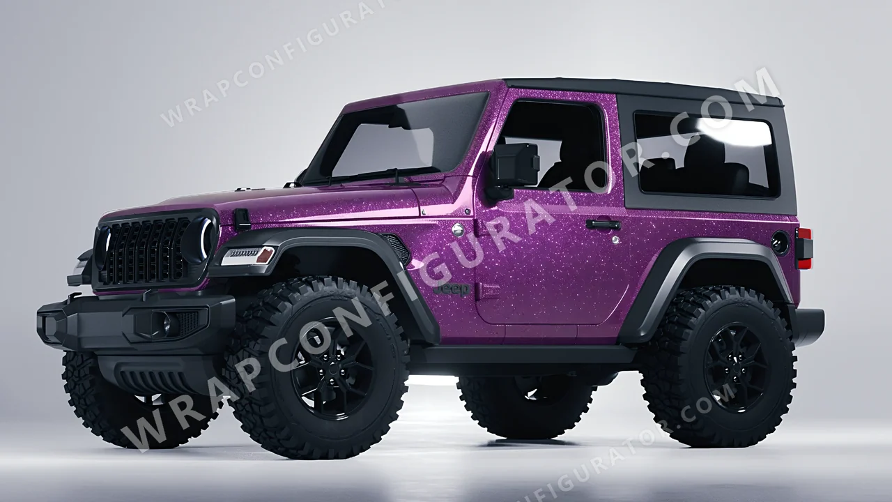 Pink Jeep Wrangler Willys 2024 wrapped in Avery Dennison Cosmic Rose SW900-526-M