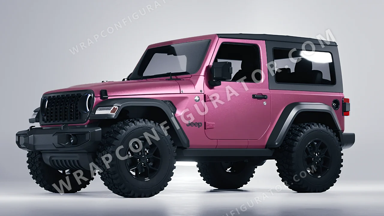 Pink Jeep Wrangler Willys 2024 wrapped in Avery Dennison Pink SW900-520-M