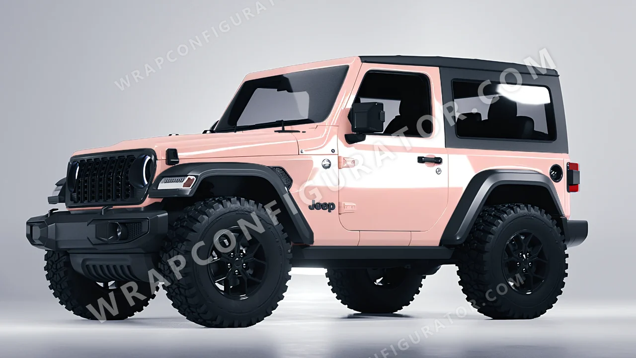 Pink Jeep Wrangler Willys 2024 wrapped in Inozetek Dynamic PPF Dusty Pink DPPF942