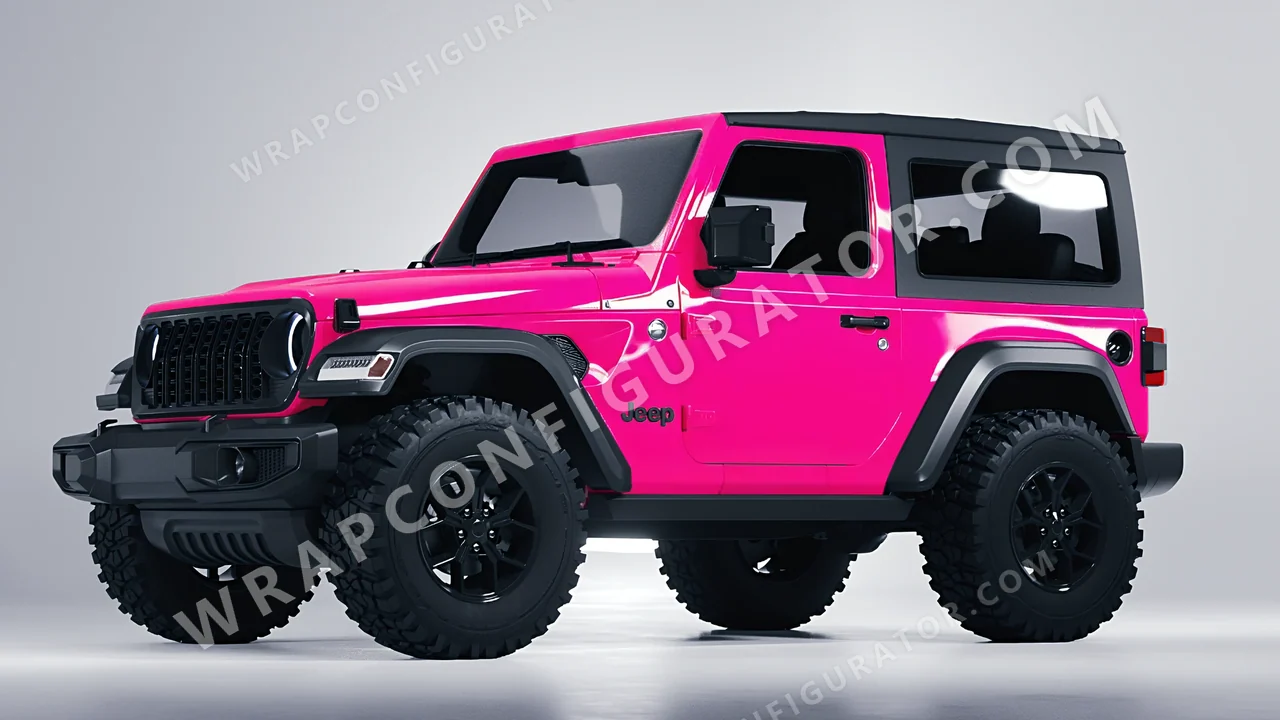 Pink Jeep Wrangler Willys 2024 wrapped in Inozetek Dynamic PPF Hot Pink DPPF941
