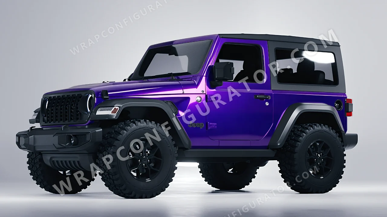 Purple Jeep Wrangler Willys 2024 wrapped in 3M Gloss Plum Explosion GP258