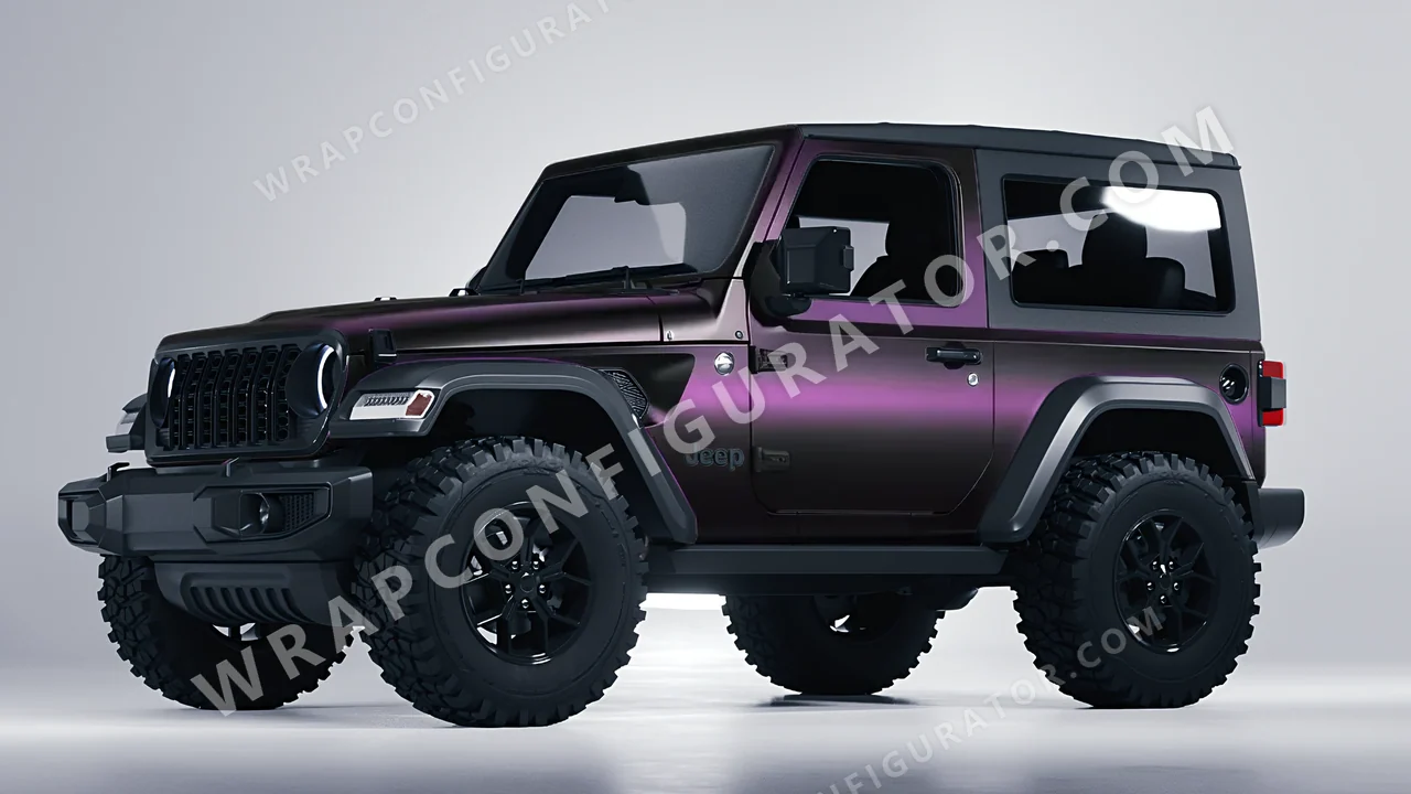Purple Jeep Wrangler Willys 2024 wrapped in Colourshield PPF by HyperPro Ghost Black/Purple MSF06-P