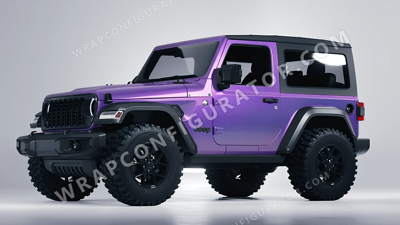 Purple Jeep Wrangler Willys 2024 wrapped in KPMF Violet Haze K75473