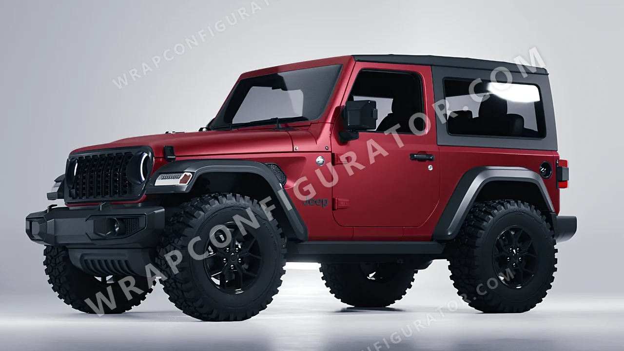 Red Jeep Wrangler Willys 2024 wrapped in 3M Matte Red Metallic M203