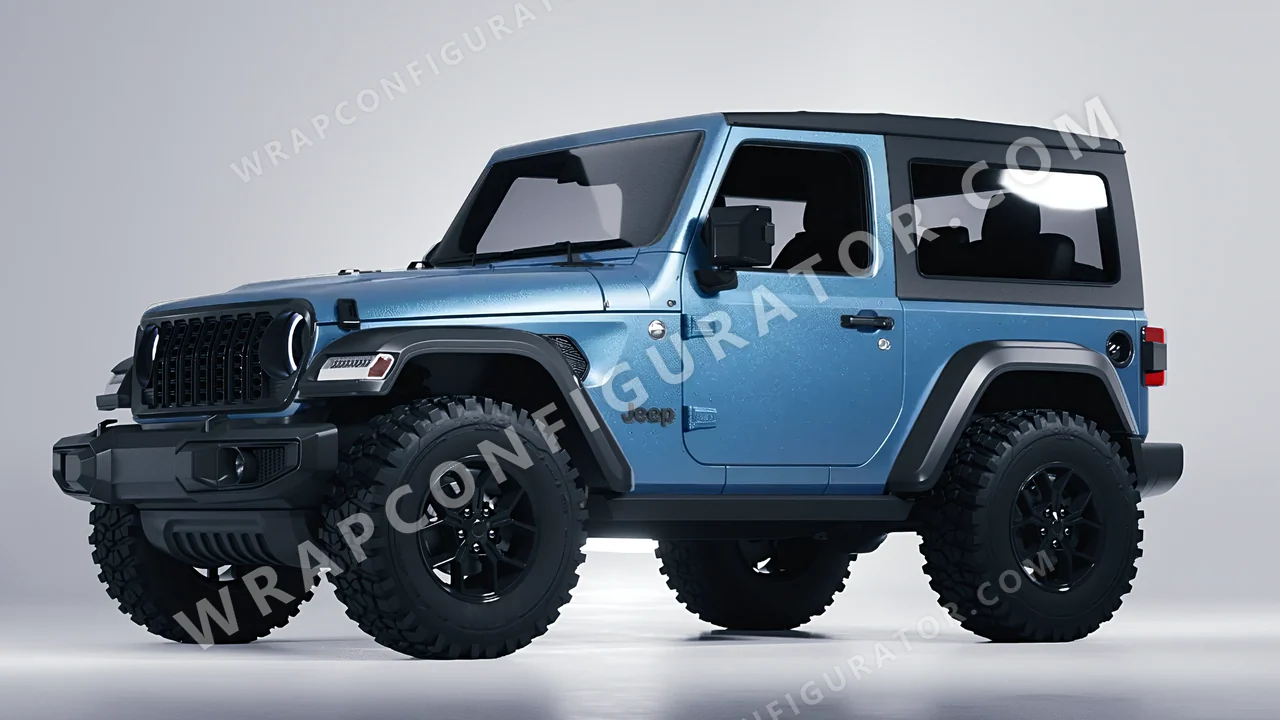 White Jeep Wrangler Willys 2024 wrapped in Avery Dennison Frosty Blue SW900-643-M