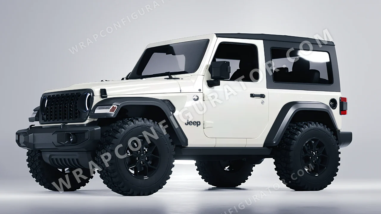 White Jeep Wrangler Willys 2024 wrapped in Avery Dennison Gloss Pearl White Snow SW900-110-S