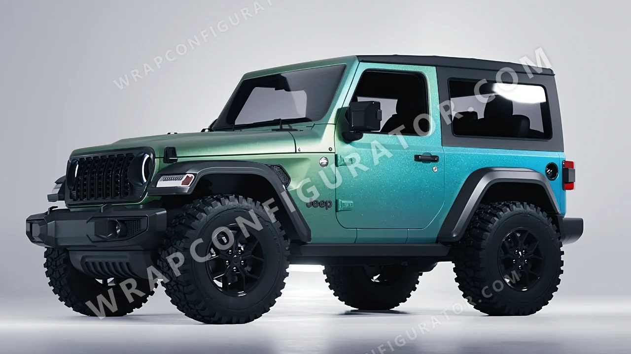 White Jeep Wrangler Willys 2024 wrapped in KPMF Arctic Borealis K75509