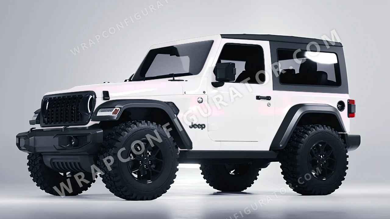 White Jeep Wrangler Willys 2024 wrapped in KPMF Matt Pink White Starlight K75574