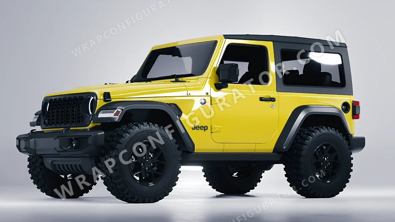 Yellow Jeep Wrangler Willys 2024 wrapped in 3M Gloss Lemon Sting G335