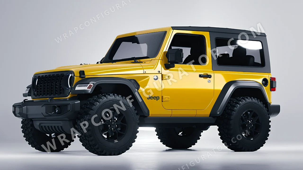 Yellow Jeep Wrangler Willys 2024 wrapped in 3M Gloss Sunflower G25