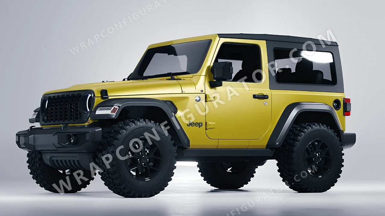 Yellow Jeep Wrangler Willys 2024 wrapped in 3M Satin Bitter Yellow S335