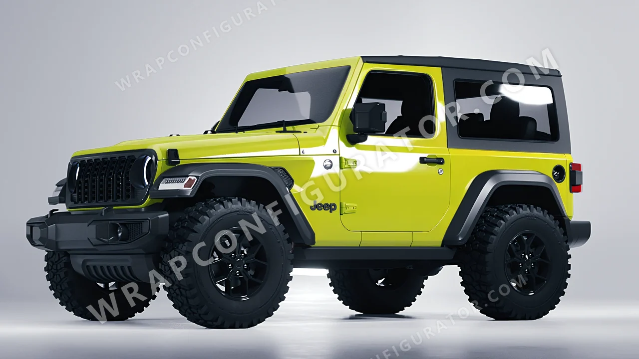 Yellow Jeep Wrangler Willys 2024 wrapped in Colourshield PPF by HyperPro Fluorescein Yellow HGF67-P