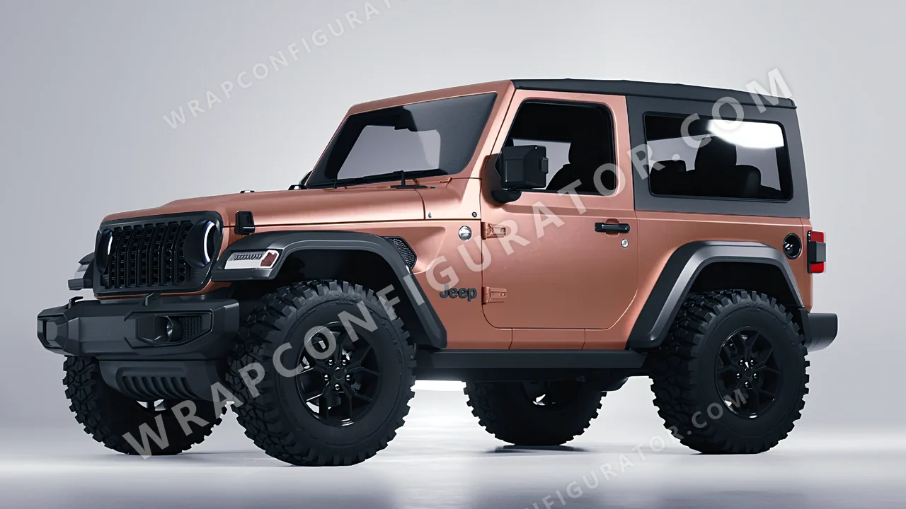 Yellow Jeep Wrangler Willys 2024 wrapped in KPMF Rose Gold K75555