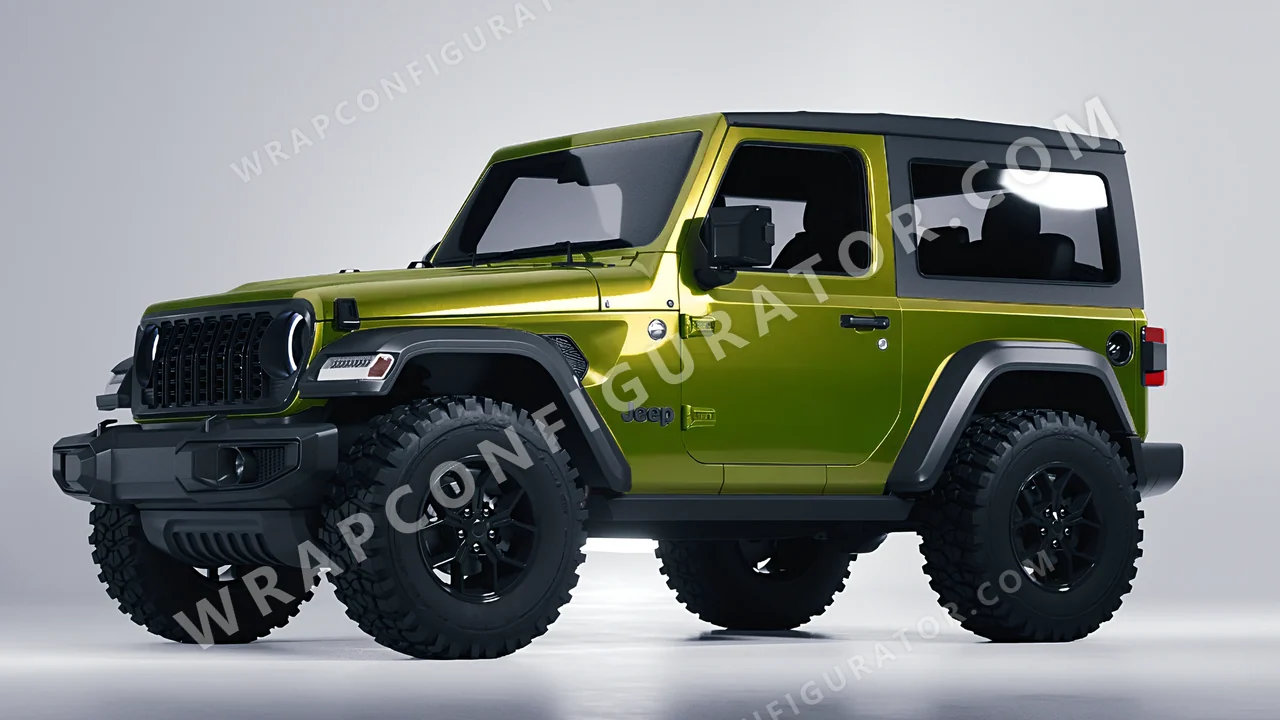Yellow Jeep Wrangler Willys 2024 wrapped in KPMF Solar Flash K75409