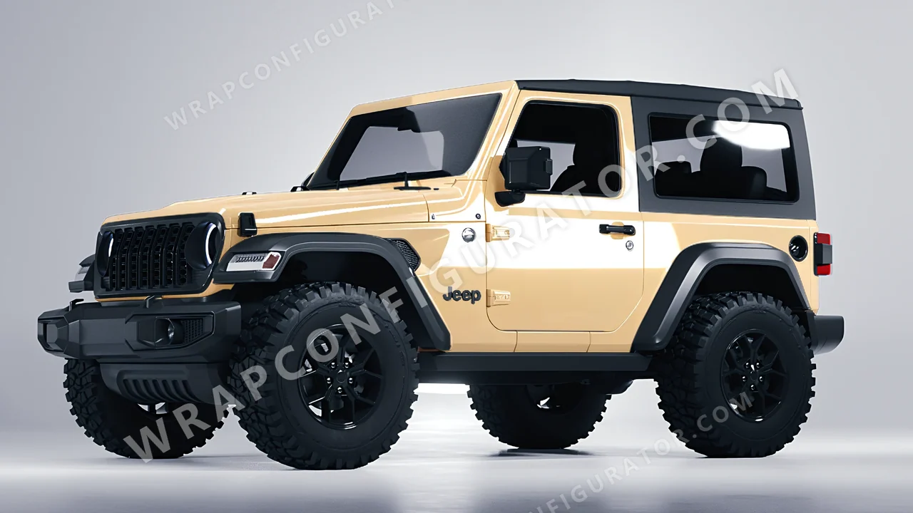 Yellow Jeep Wrangler Willys 2024 wrapped in ORACAL Champagne Myst 970RA-996G