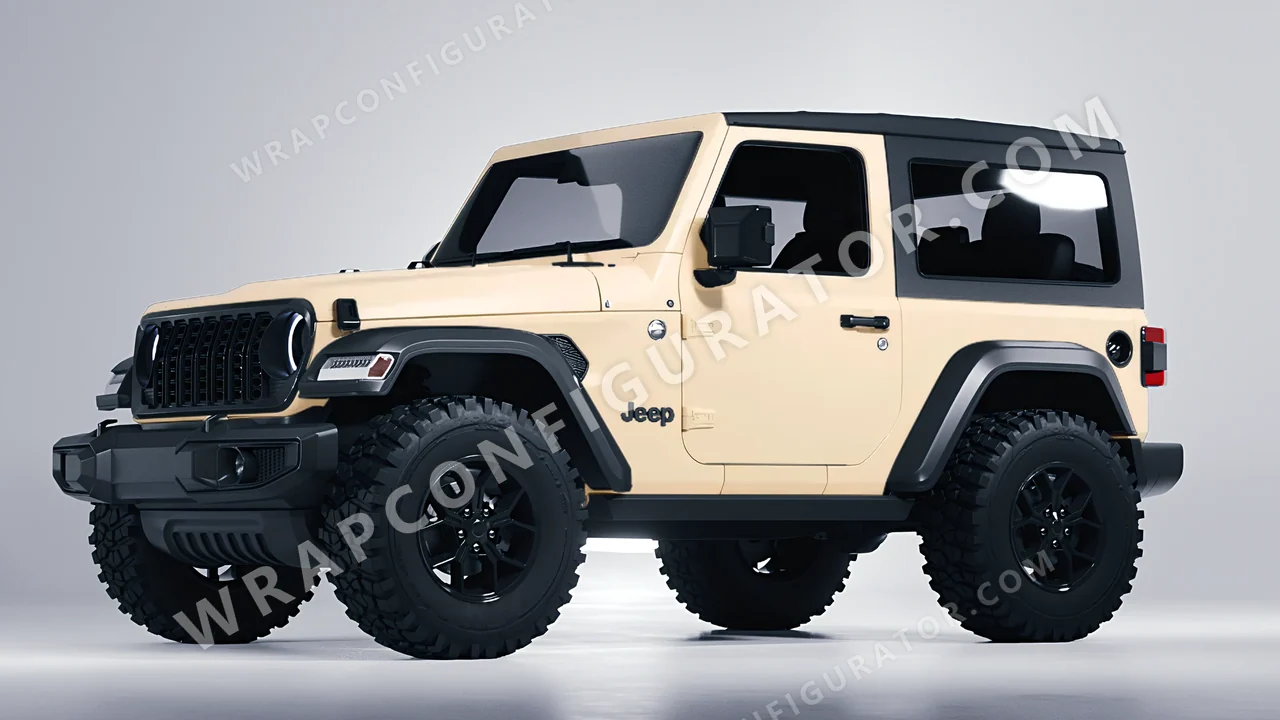 Yellow Jeep Wrangler Willys 2024 wrapped in ORACAL Champagne Myst 970RA-996M