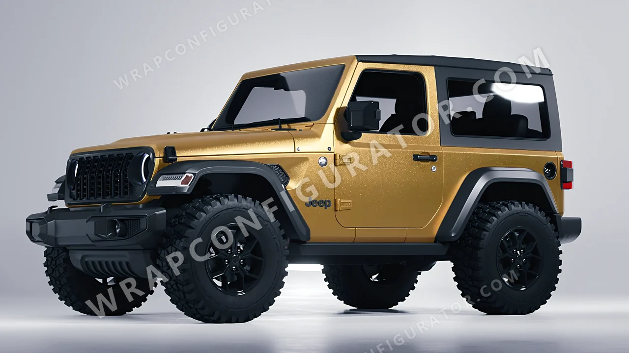 Yellow Jeep Wrangler Willys 2024 wrapped in ORACAL Gold 970RA-091M