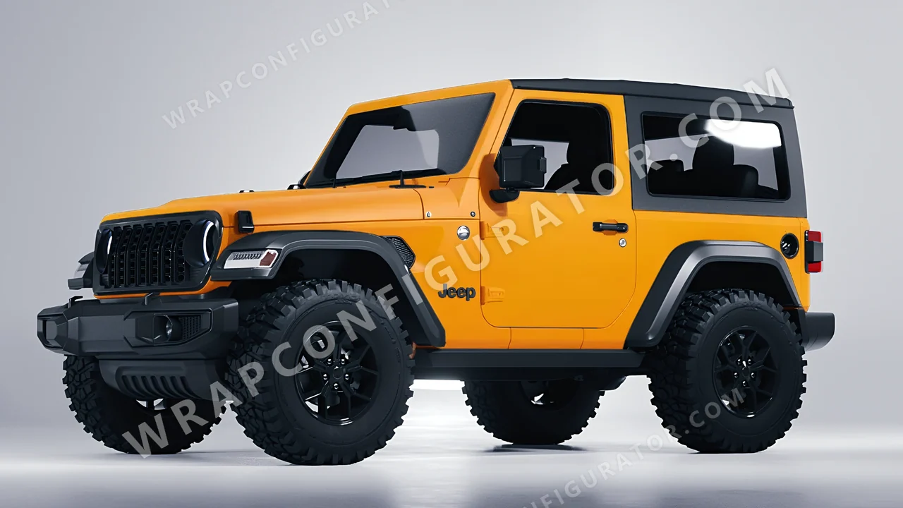 Yellow Jeep Wrangler Willys 2024 wrapped in ORACAL Safron Yellow 970RA-223M