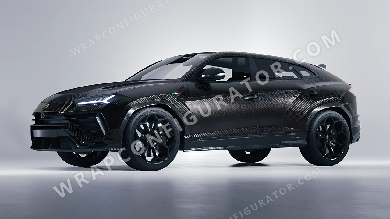 Black Lamborghini Urus Performante 2024 wrapped in 3M Carbon Fiber Black CFS12