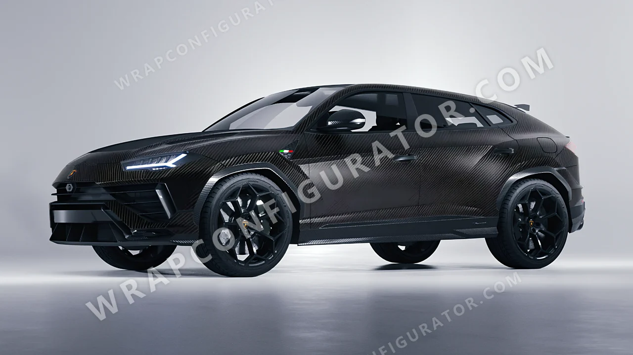 Black Lamborghini Urus Performante 2024 wrapped in KPMF Black Fibre Vehicle Wrapping System K87021