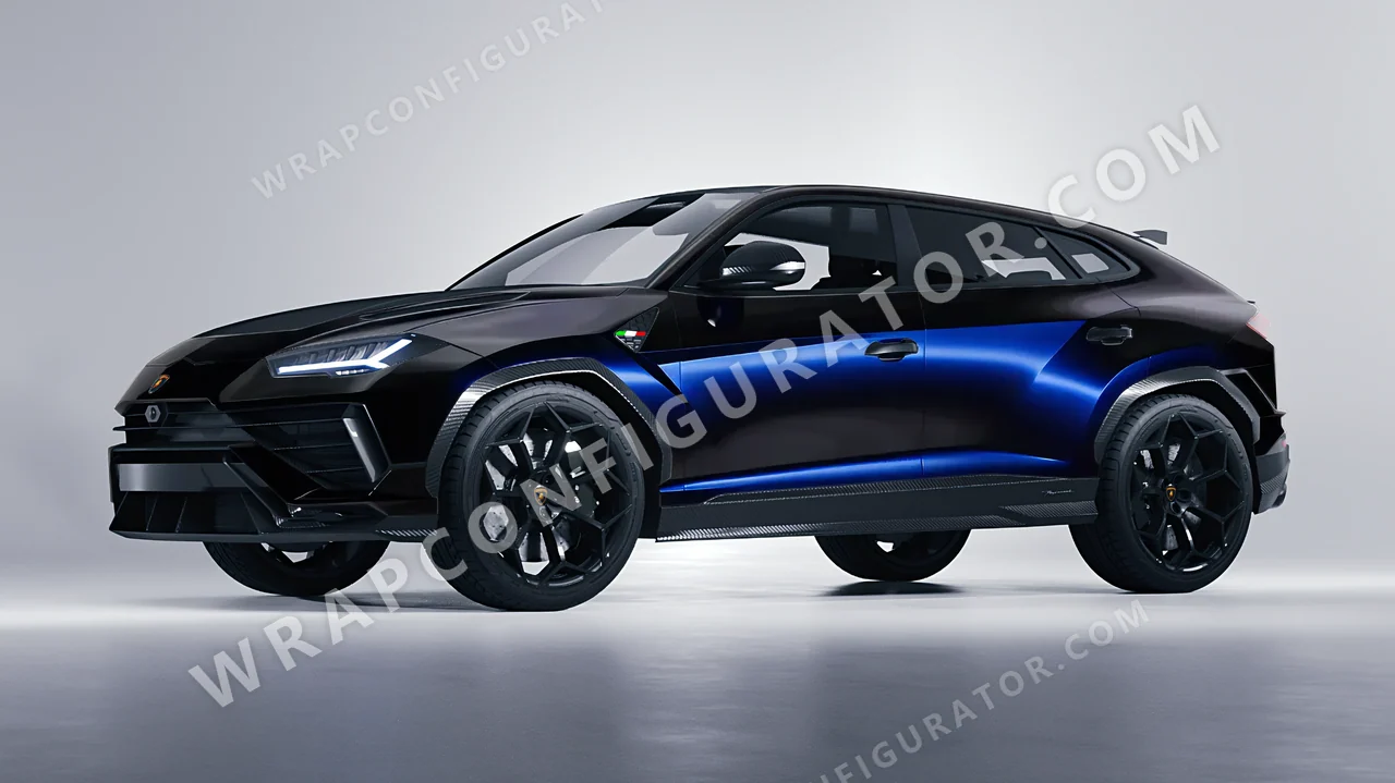 Black Lamborghini Urus Performante 2024 wrapped in KPMF Blue Black Iridescent K75469