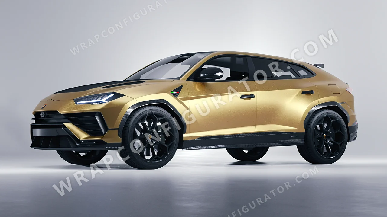 Black Lamborghini Urus Performante 2024 wrapped in KPMF Matt Gold Eclipse K75581